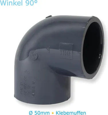 Produktbild von PVC-U Fitting Winkel 90° Ø 50mm mit Klebemuffen Verrohrung Pool Schwimmbecken