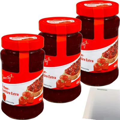 Produktbild von Jeden Tag Konfitüre Extra Erdbeere 3er Pack (3x450g Glas) + usy Block