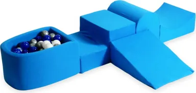 Produktbild von Schaumstoff-Spielset mit Hügel und Mikro-Bällepool – blau mit Bällebadbällen 100 Stück / blau, silber, weiß