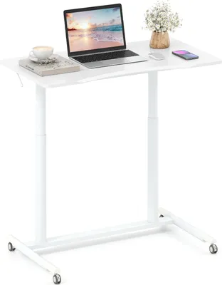 Image de Bureau en forme de C réglable en hauteur avec roulettes, 70-106 cm