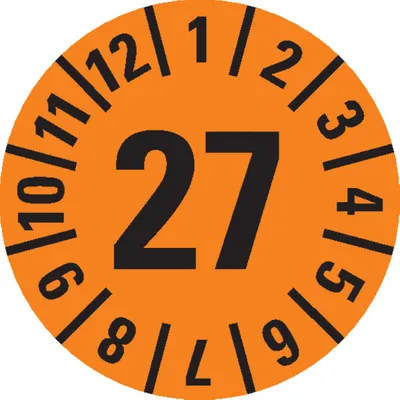 Produktbild von Dreifke® Prüfplakette 27, orange, Dokumentenfolie, selbstklebend, Ø 35mm, 60/...