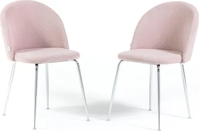 Produktbild von Set 2 gepolsterte Esszimmerstühle aus Rippvelours, Metallbeine, elegantes Design für Küche, Esszimmer, Bar und Restaurants – SARA - Hellrosa/Silber