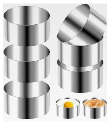 Produktbild von 6 Stück Burgerringe mit einem Durchmesser von 10,2 cm, nahtlose Dessertringe und Lebensmittelringe im Set, 4 cm hoher Edelstahl-Kuchenring, Edelstahl-Backringe zum Backen, für Desserts und Mousse