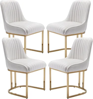 Immagine prodotto di Sedie da pranzo in velluto - Sedia - Sedia imbottita - Sedia da pranzo - Sedia da scrivania - Set di 4 pezzi, colore bianco
