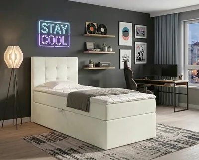 Produktbild von NORDELO Boxspringbett INCANTO 100x200 cm Weiß Komplett-Set gepolstertes Einzelbett mit Stauraum, Matratze und 4 cm Visco-Topper, Bonellfederkernmatratze, T30-Schaum