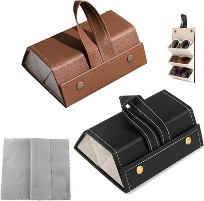 Produktbild von Brillenaufbewahrungsbox, braunes Kunstleder, faltbar, für Sonnenbrillen und mehr