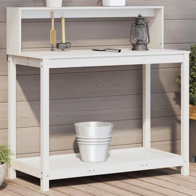 Immagine prodotto di Tavolo per piante con ripiani bianco 108x50x109,5 cm in legno di pino massiccio