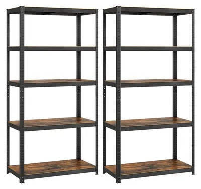 Obrázek produktu pro Sada dvou regálů – 5 nastavitelných polic – lamino (dřevovláknitá deska) – hnědá/černá – 50 x 100 x 200 cm