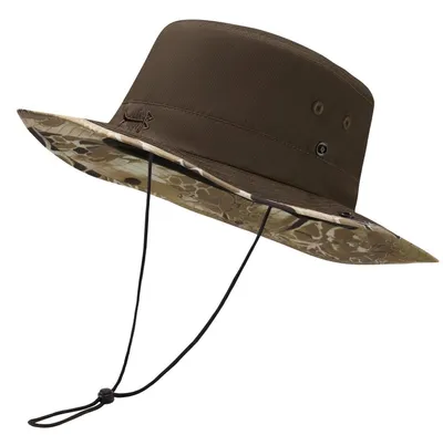 Produktbild von Sonnenhut Gestreift mit klappbarem Kragen, UV-Schutz UPF 50+, Dunkelbraun/Highland II M