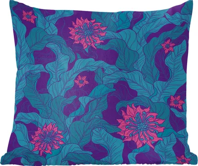 Produktbild von MuchoWow® Zierkissen Sofakissen Wohnzimmer Dekokissen 45x45 cm Eine Illustration eines Blumenmusters mit lila Blumen - Schlafpolster - Polster für das Sofa