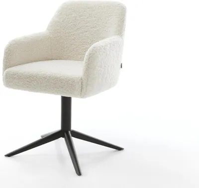 Produktbild von DELIFE Drehstuhl Greg-Flex Teddystoff Beige Fußkreuz Schwarz 360° drehbar Wippfunktion Taschenfederkern