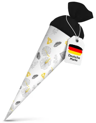 Produktbild von itenga Geschwister Schultüte 35cm "Muster Blätter" Schwarz Goldgelb