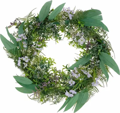 Produktbild von Künstlicher Tischkranz Eukalyptus Farn lila Blumen Seidenblumenkranz Dekoration Ø36cm