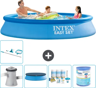 Produktbild von Intex runder aufblasbarer Easy Set-Schwimmpool – 305 x 61 cm – Blau – inklusive Pumpe Abdeckung - Wartungspaket - Filter - Reinigungskit