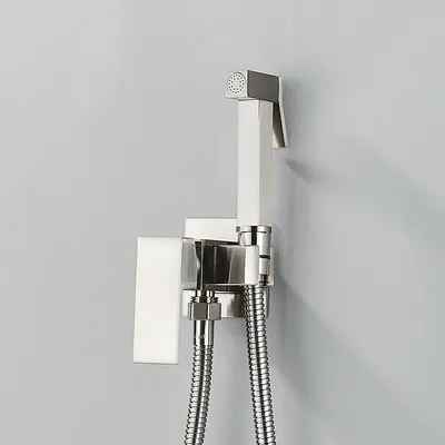 Produktbild von Bidet Wasserhahn Messing Duscharmatur Unterlegscheibe Mischer Kalt-Warmwasser-Mischer Kran Platz Dusche Sprühkopf Wasserhahn Toilettenarmaturen,Gebürstetes Nickel