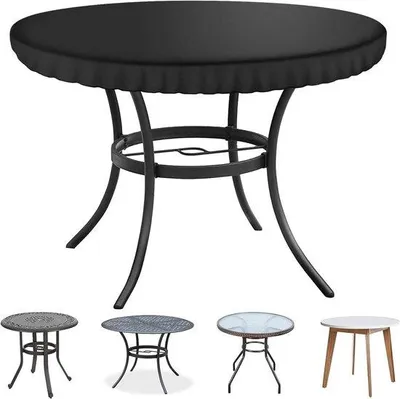 Immagine prodotto di Tovaglia da giardino nera per tavolo rotondo - Set di coperture per mobili da giardino rotondi - Tovaglia impermeabile in tessuto Oxford 600D - 106 x 10 cm