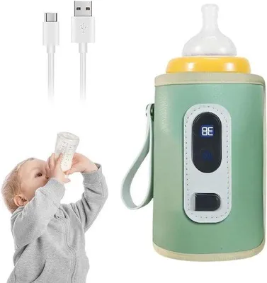 Image de Chauffe-biberon électrique avec écran LCD et port USB - Chauffe-biberon rapide pour les déplacements - Vert - Idéal pour les voyages