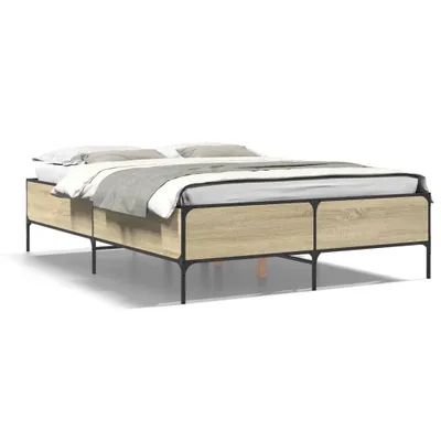 Produktbild von vidaXL Bettgestell Sonoma-Eiche 150x200 cm Holzwerkstoff und Metall