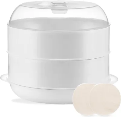 Obrázok produktu pre Parný hrniec 4L, 2 varné nádoby, 21,5 x 21,5 x 16 cm, biely, PP plast, pre mikrovlnnú rúru