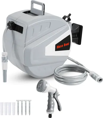 Produktbild von Yakimz Druckluftschlauchtrommel Schlauchaufroller 30m automatik Aufroller 8 bar 1/4" Anschluss mit Multifunktionale Wasserspritzpistole Druckluftschlauch Wandschlauchhalter Schlauchaufroller