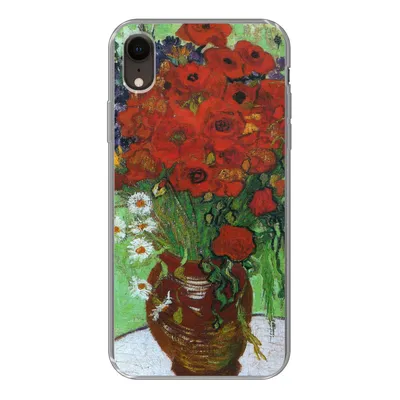 Produktbild von MuchoWow® Handyhülle Schutzhülle Hülle für iPhone XR Vase mit roten Mohnblumen und Gänseblümchen - Vincent van Gogh Silikon Softcase Handy Hülle - Schutzdeckel