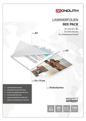 Produktbild von MONOLITH Laminierfolien Mix 80µ hochglänzend 100 Stück