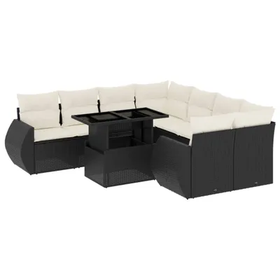 Produktbild von vidaXL 9-tlg. Garten-Sofagarnitur mit Kissen Schwarz Poly Rattan