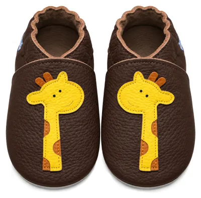 Productafbeelding van YIHAKIDS Loop- en kruipshoesjes voor baby's, donkerbruin, met girafmotief, maat 6-12 maanden