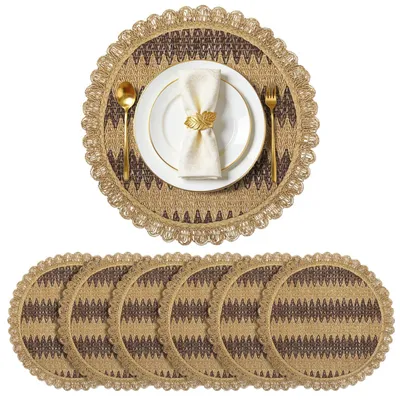 Productafbeelding van Set van 6 bruine, gevlochten placemats van papier met een geribbelde rand