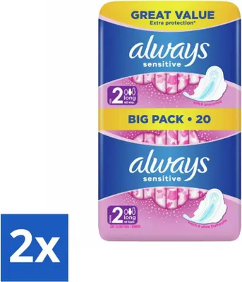 Image de Always - Serviette hygiénique - Longue - Sensitive - 20 serviettes hygiéniques - paquet avantage - 2 pièces