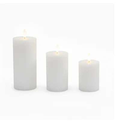 Image de Bougies LED Relaxdays, lot de 3, 3 tailles, flamme vacillante, cire véritable, rainurées, bougies électriques sans flamme, blanches