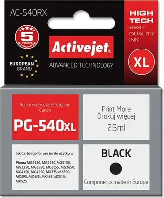 Immagine prodotto di Activejet AC-540RX Inchiostro sostitutivo Canon PG-540XL Premium nero 25 ml 700 pagine
