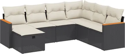 Produktbild von vidaXL 7-tlg. Garten-Sofagarnitur mit Kissen Schwarz Poly Rattan