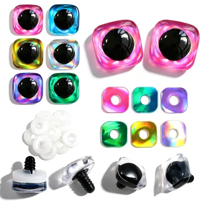 Produktbild von Sicherheitsaugen für Puppen - 12 Stück Kunststoffaugen zum Basteln - 24 mm Durchmesser - Blau Rosa Grün