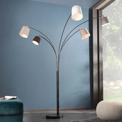 Produktbild von Design Bogenlampe LEVELS 200cm schwarz grau 5 Leinen Schirmen Stehlampe Bogenleuchte Stehleuchte