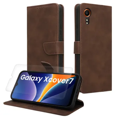 Produktbild von kwmobile Kunstleder Handyhülle kompatibel mit Samsung Galaxy Xcover7 Hülle - Brieftaschen Schutzhülle aus Kunstleder mit Displayschutz und RFID-Schutz -