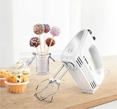 Produktbild von Bosch MFQ24200 Mixer Handmixer 400 W Gebürsteter Stahl, Weiß