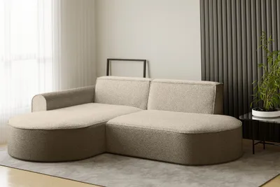 Produktbild von Ecksofa Designersofa BONDY in Stoff Ascot Hellbraun Ottomane Links