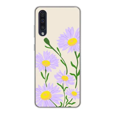 Produktbild von MuchoWow® Handyhülle Schutzhülle Hülle für Samsung Galaxy A30s Blume - Lila - Minimalismus Silikon Softcase Handy Hülle - Karteninhaber - Geburtstag Teenager
