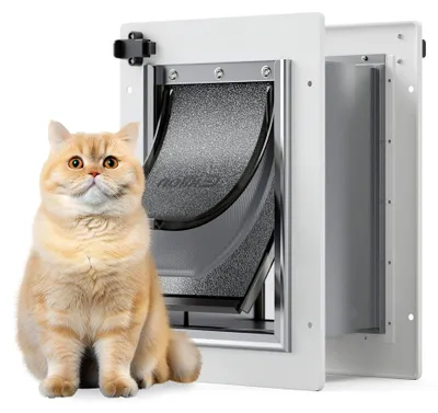 Produktbild von Hundewand Katzentür für Außenwände, 3 Klappen, Metallrahmen und Teleskop-Tunnel, für Tiere bis 6,8 kg (klein)