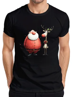 Obrázek produktu pro Vtipné pánské tričko Father Christmas Reindeer Watercolour Gift, černá, L