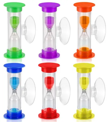Produktbild von Set mit 6 bunten Sanduhren für Kinder, mit einer Zeitmessung von 3 Minuten