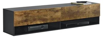 Immagine prodotto di Mobile TV "Halmstad" con 2 ante a ribalta e 2 vani aperti, dimensioni 140 x 31 x 30 cm, da appendere, colore nero/effetto legno di quercia scuro