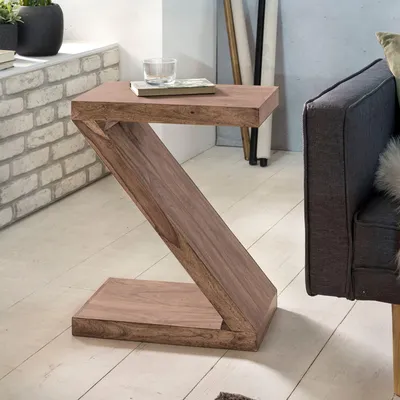 Produktbild von Beistelltisch MUMBAI Massivholz Akazie Z Cube 60cm hoch Wohnzimmer-Tisch Design braun Landhaus-Stil Couchtisch