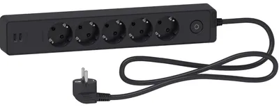 Obrázok produktu pre Rozvádľovač 5 Zásuviek & 2 Usb 1.5M Čierny