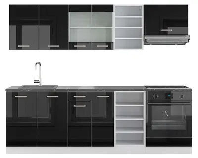 Produktbild von Küchenzeile Vicco R-Line Schwarz Hochglanz/Weiß 240 cm , AP Anthrazit, Model 42453