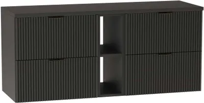 Zdjęcie produktu dla WENA Szafka pod umywalkę 140 cm, ryflowane fronty, metalowe uchwyty w kolorze złotym (kolor: czarny)