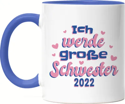 Produktbild von Ich Werde Große Schwester 2022 Tasse Blau Süßes Motiv Schwangerschaft Idee Geschenk Baby-News