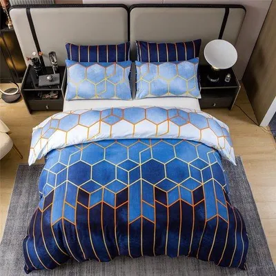 Produktbild von Bettwäsche-Set, 155 x 220 cm, geometrisches Marmormuster, 2-teilig, weich, blauw, Kissenbezug 80 x 80 cm