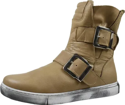 Produktbild von Andrea Conti Damen Stiefelette flach Biker Boot aus Leder mit Schnallen 0344630, Größe:39 EU, Farbe:Beige